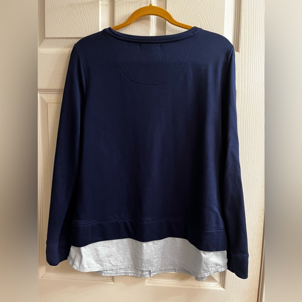 Liz Claiborne~Navy ~Blue Long Sleeve Top with  light blue Layer~Lg - Picture 4 of 9